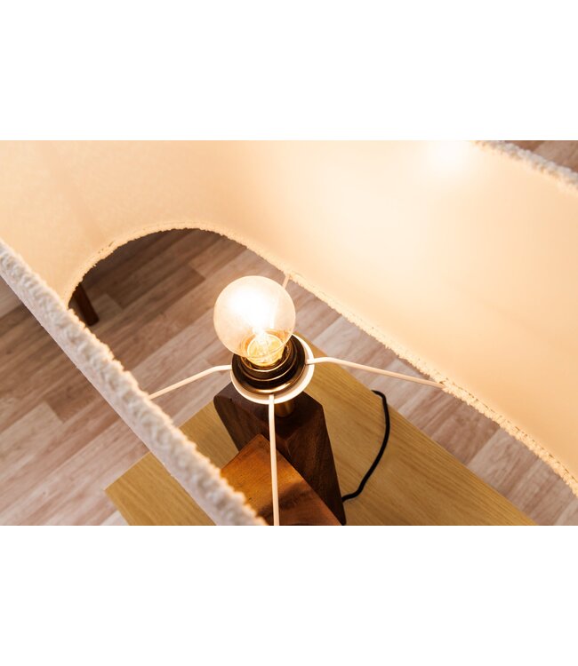 Invicta Interior Tafellamp LOVERS 60 cm lampenkap van natuurlijk raintreehout, bouclé wit - 46649