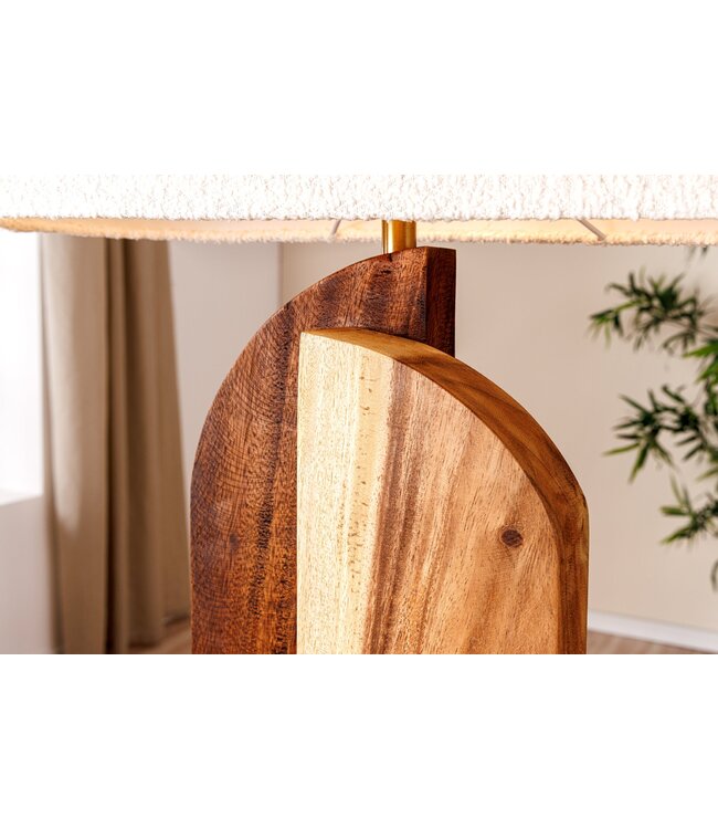 Invicta Interior Tafellamp LOVERS 60 cm lampenkap van natuurlijk raintreehout, bouclé wit - 46649