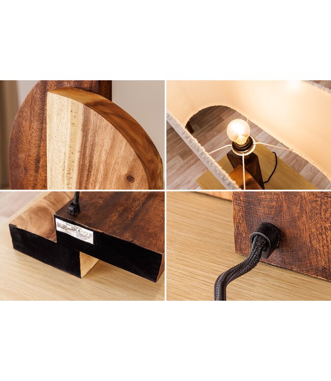 Invicta Interior Tafellamp LOVERS 60 cm lampenkap van natuurlijk raintreehout, bouclé wit - 46649