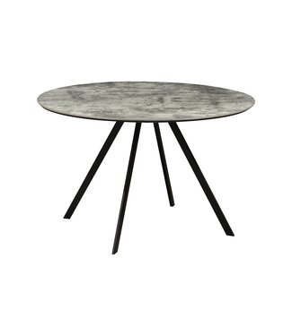 Invicta Interior Eettafel ATELIER 120 cm rond, grijze steenlook met zwarte metalen poten - 46570