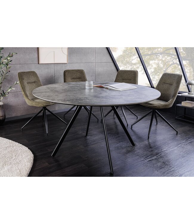 Invicta Interior Eettafel ATELIER 120 cm rond, grijze steenlook met zwarte metalen poten - 46570