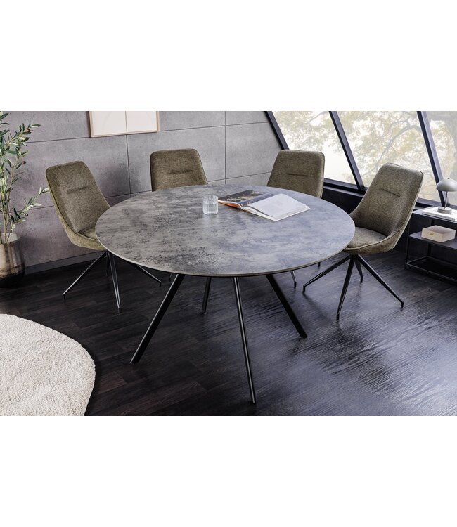 Invicta Interior Eettafel ATELIER 120 cm rond, grijze steenlook met zwarte metalen poten - 46570
