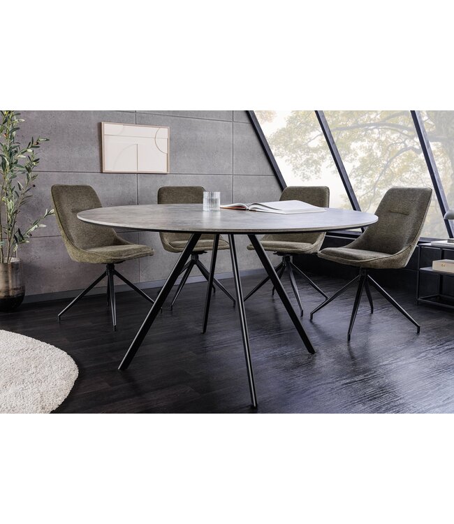 Invicta Interior Eettafel ATELIER 120 cm rond, grijze steenlook met zwarte metalen poten - 46570