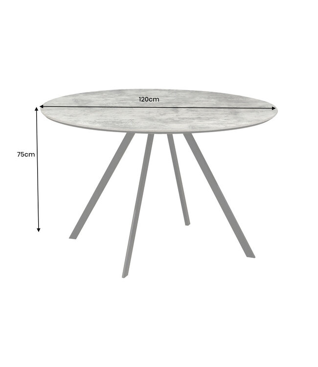 Invicta Interior Eettafel ATELIER 120 cm rond, grijze steenlook met zwarte metalen poten - 46570