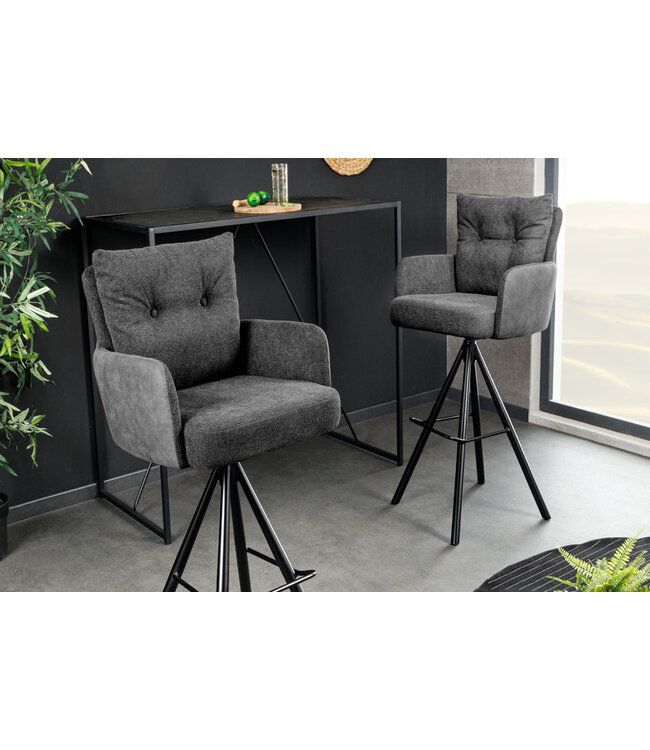 Invicta Interior Barkruk BIG GEORGE met armleuningen, plat geweven fluweel, antraciet, draaibaar. - 44717