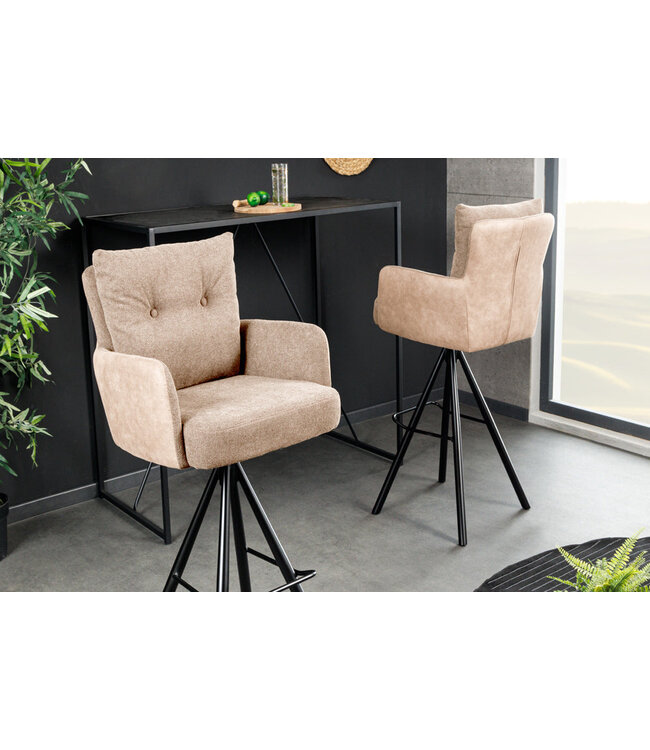 Invicta Interior Barkruk BIG GEORGE met armleuningen, plat geweven fluweel, champagnebeige, draaibaar. - 44718