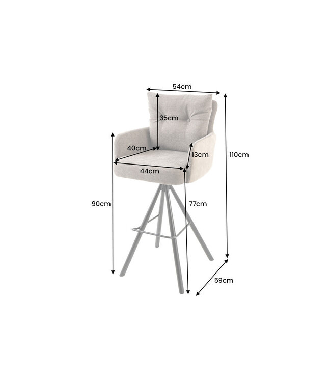 Invicta Interior Barkruk BIG GEORGE met armleuningen, plat geweven fluweel, champagnebeige, draaibaar. - 44718