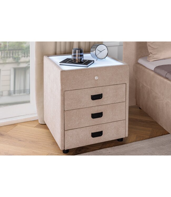 Invicta Interior Nachtkastje TOULOUSE met LED-verlichting 55 cm fluweel beige - 45948