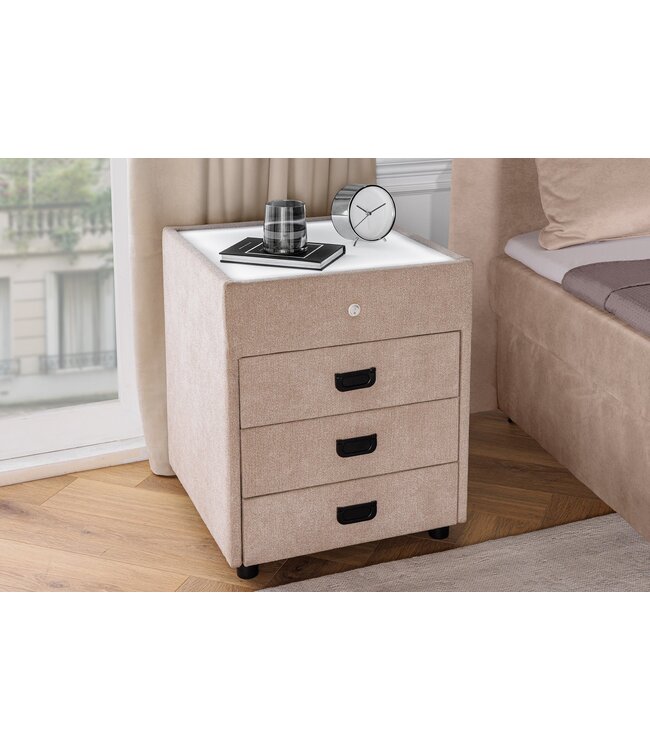Invicta Interior Nachtkastje TOULOUSE met LED-verlichting 55 cm fluweel beige - 45948