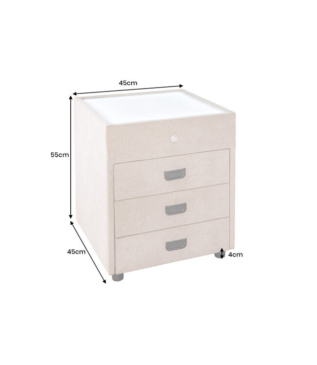 Invicta Interior Nachtkastje TOULOUSE met LED-verlichting 55 cm fluweel beige - 45948