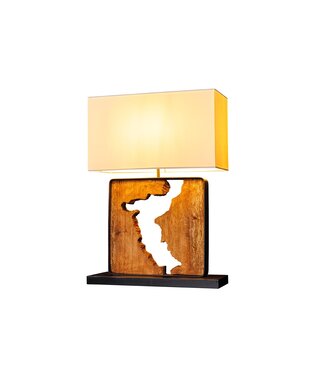 Invicta Interior Tafellamp DESIGNED BY NATURE 60cm raintree hout naturel zwart met witte kap handgemaakt - 46937