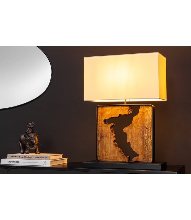 Invicta Interior Tafellamp DESIGNED BY NATURE 60cm raintree hout naturel zwart met witte kap handgemaakt - 46937