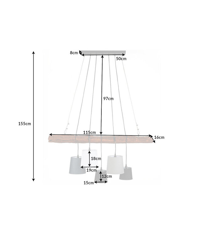 Invicta Interior Hanglamp LEVELS 115cm drijfhout zonder lampenkappen - 40693