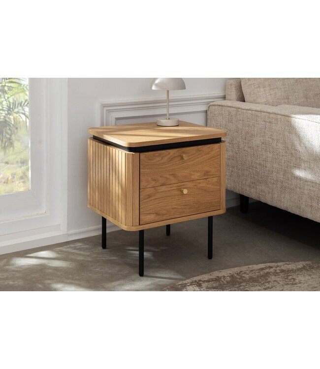 Invicta Interior Nachtkastje ATELIER 55 cm, natuurlijke eikenhoutlook met zwarte poten - 47458