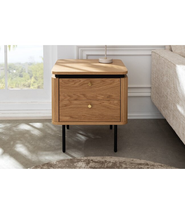 Invicta Interior Nachtkastje ATELIER 55 cm, natuurlijke eikenhoutlook met zwarte poten - 47458