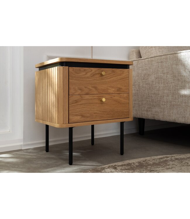 Invicta Interior Nachtkastje ATELIER 55 cm, natuurlijke eikenhoutlook met zwarte poten - 47458