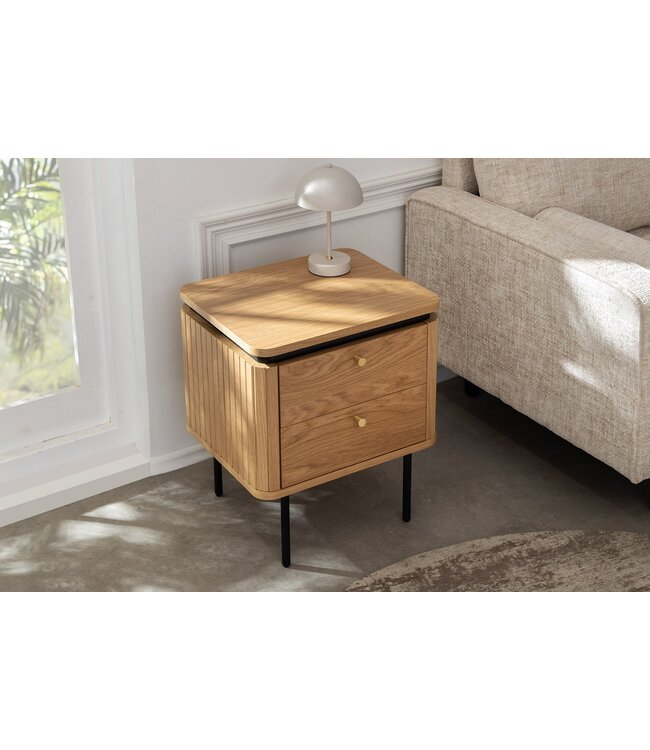 Invicta Interior Nachtkastje ATELIER 55 cm, natuurlijke eikenhoutlook met zwarte poten - 47458