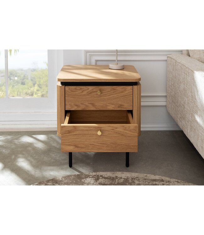 Invicta Interior Nachtkastje ATELIER 55 cm, natuurlijke eikenhoutlook met zwarte poten - 47458