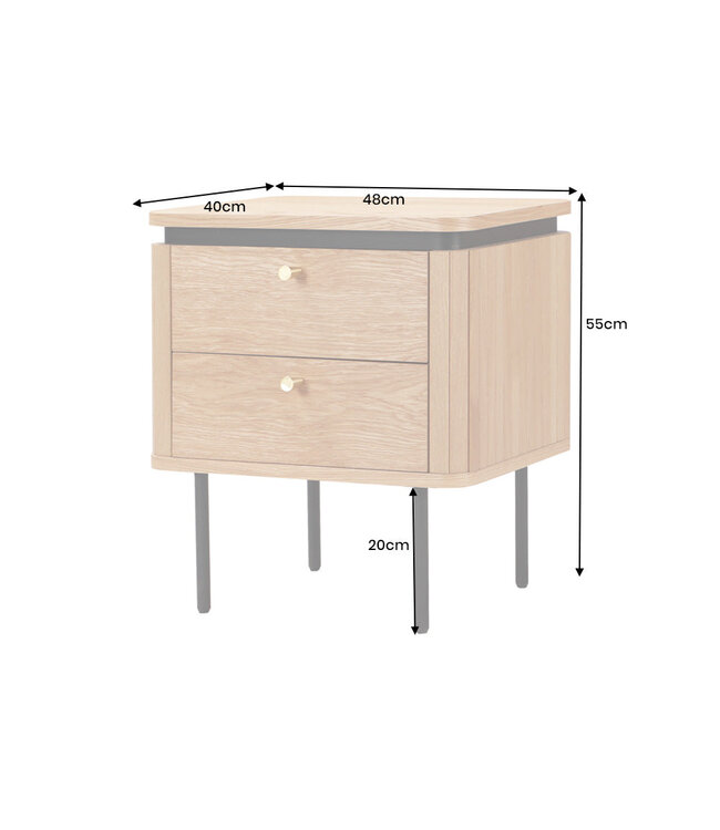 Invicta Interior Nachtkastje ATELIER 55 cm, natuurlijke eikenhoutlook met zwarte poten - 47458