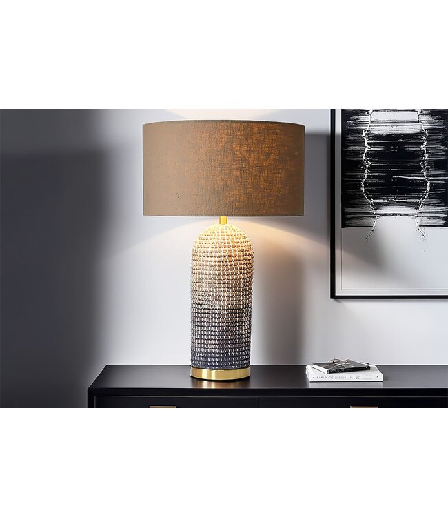 Invicta Interior Tafellamp ZEA 60cm met kleurverloop van zeegras, naturel bruin en goud, inclusief lampenkap van ruw linnen in bruin. - 46650