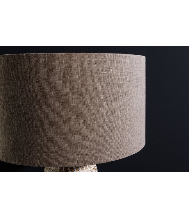 Invicta Interior Tafellamp ZEA 60cm met kleurverloop van zeegras, naturel bruin en goud, inclusief lampenkap van ruw linnen in bruin. - 46650