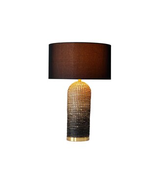Invicta Interior Tafellamp ZEA 60cm met kleurverloop van zeegras, naturel bruin en goud, inclusief lampenkap van ruw linnen in zwart. - 46651