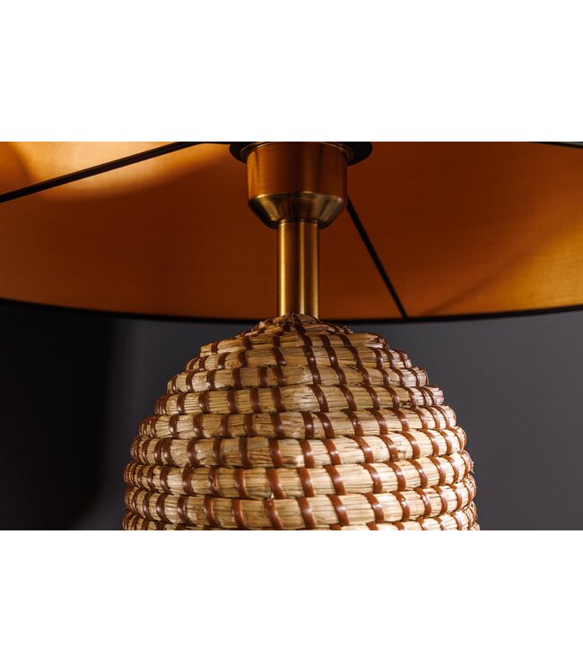 Invicta Interior Tafellamp ZEA 60cm met kleurverloop van zeegras, naturel bruin en goud, inclusief lampenkap van ruw linnen in zwart. - 46651