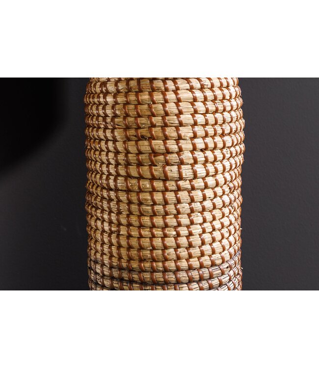 Invicta Interior Tafellamp ZEA 60cm met kleurverloop van zeegras, naturel bruin en goud, inclusief lampenkap van ruw linnen in zwart. - 46651