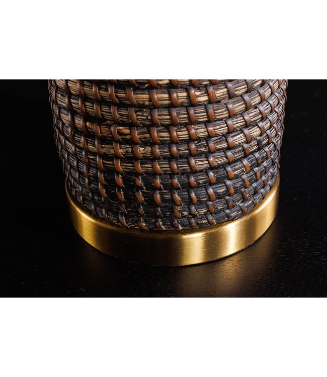 Invicta Interior Tafellamp ZEA 60cm met kleurverloop van zeegras, naturel bruin en goud, inclusief lampenkap van ruw linnen in zwart. - 46651