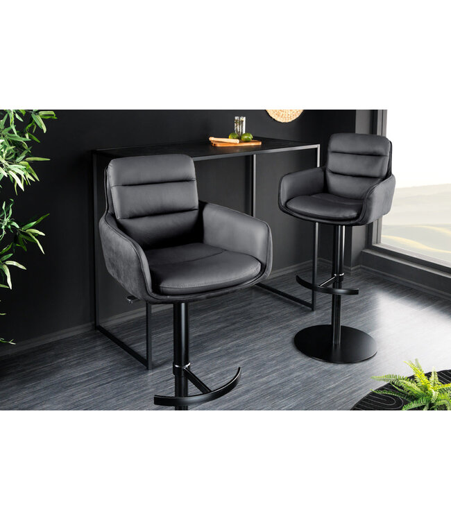 Invicta Interior Barkruk BIG GEORGE met armleuningen van antracietkleurig microvezelleer, draaibaar en in hoogte verstelbaar. - 44721