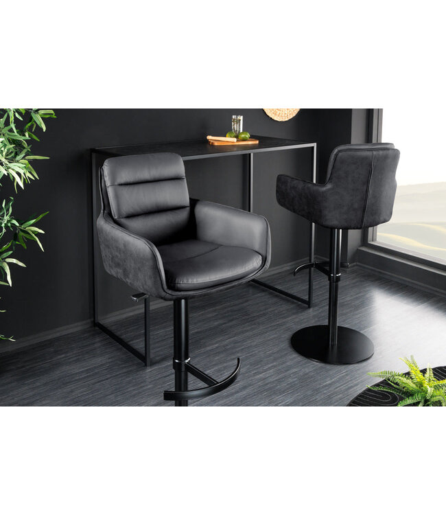 Invicta Interior Barkruk BIG GEORGE met armleuningen van antracietkleurig microvezelleer, draaibaar en in hoogte verstelbaar. - 44721