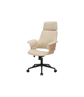 Invicta Interior Bureaustoel MANHATTAN 44-54 cm, draaibaar, kunstleer, crèmekleurig beige en eikenhout - 47717
