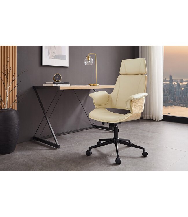 Invicta Interior Bureaustoel MANHATTAN 44-54 cm, draaibaar, kunstleer, crèmekleurig beige en eikenhout - 47717