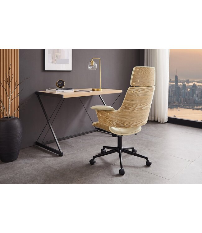 Invicta Interior Bureaustoel MANHATTAN 44-54 cm, draaibaar, kunstleer, crèmekleurig beige en eikenhout - 47717