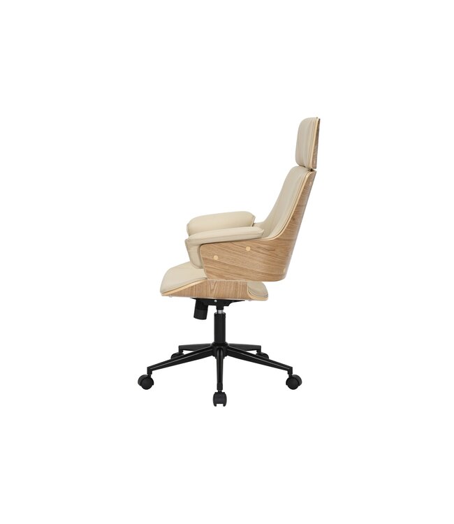 Invicta Interior Bureaustoel MANHATTAN 44-54 cm, draaibaar, kunstleer, crèmekleurig beige en eikenhout - 47717