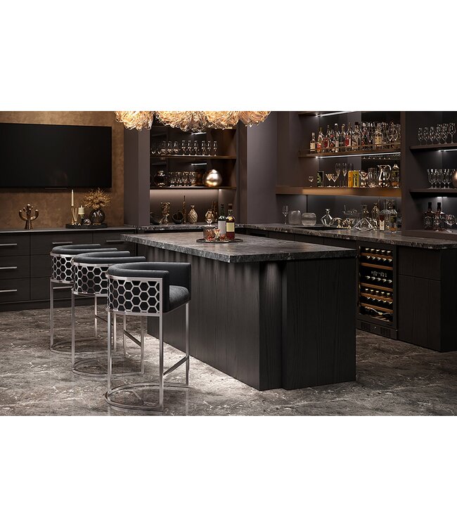 Invicta Interior Barkruk ELEGANCE fluweelgrijs met zilverkleurig roestvrijstalen frame - 47504