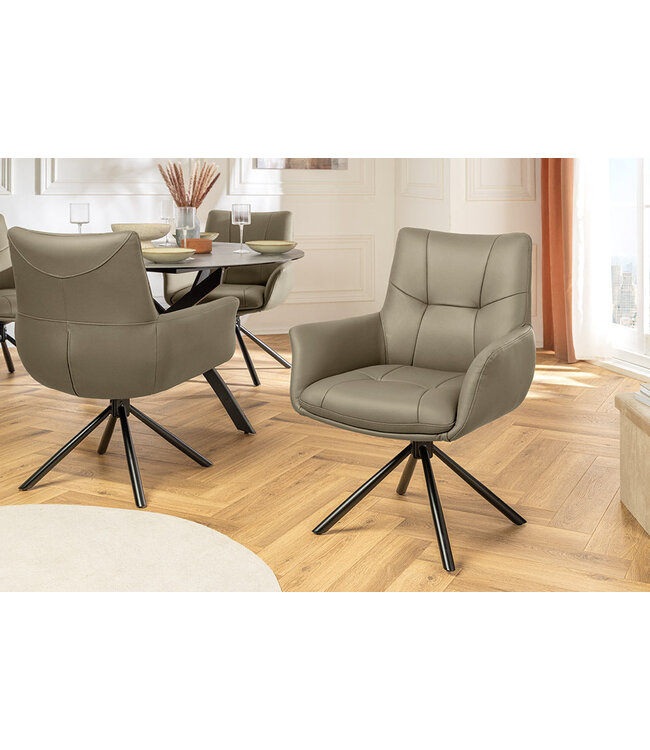 Invicta Interior Draaistoel SIGNATURE 360° met armleuningen, verende kern, taupekleurig leer, draaibaar - 47468