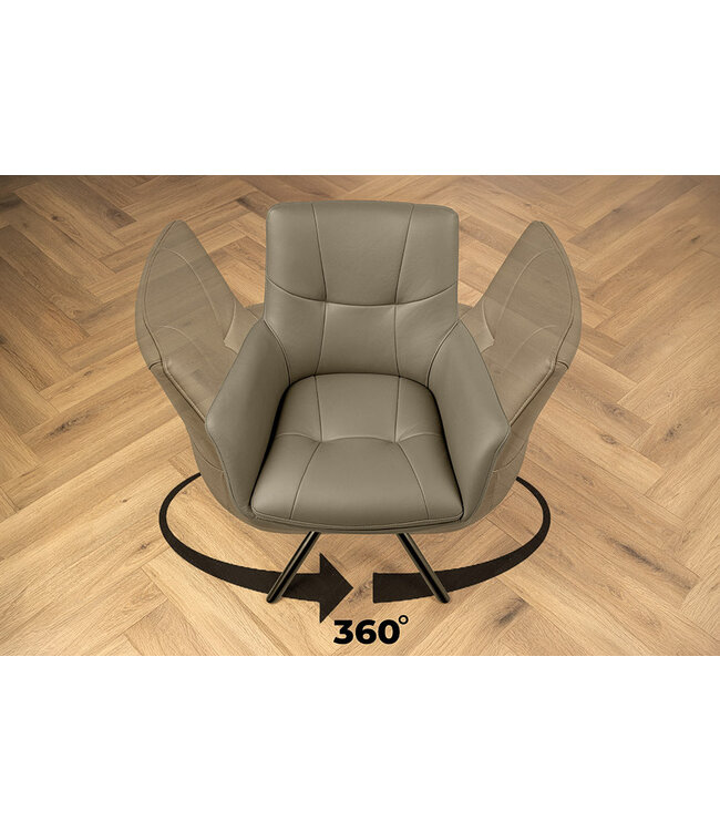 Invicta Interior Draaistoel SIGNATURE 360° met armleuningen, verende kern, taupekleurig leer, draaibaar - 47468