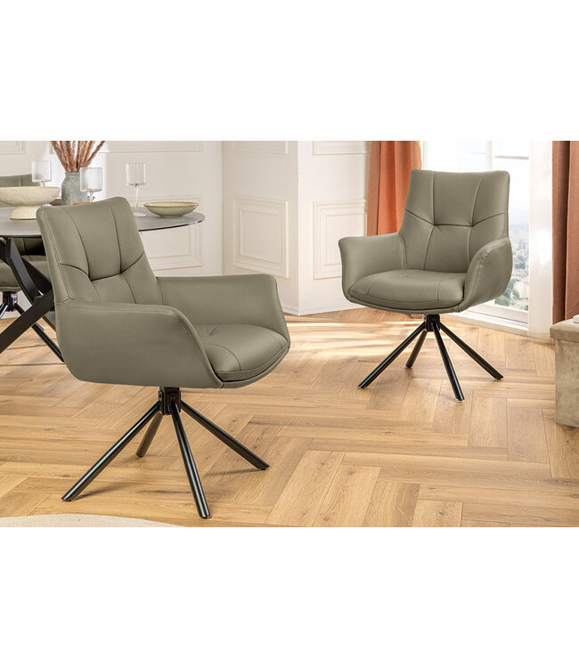 Invicta Interior Draaistoel SIGNATURE 360° met armleuningen, verende kern, taupekleurig leer, draaibaar - 47468