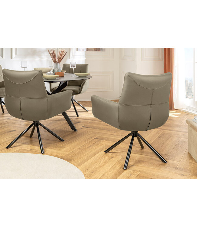 Invicta Interior Draaistoel SIGNATURE 360° met armleuningen, verende kern, taupekleurig leer, draaibaar - 47468