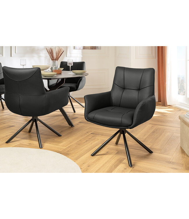 Invicta Interior Draaistoel SIGNATURE 360° met armleuningen, verende kern, zwart leer, draaibaar - 47469