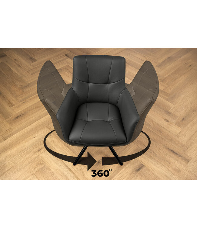 Invicta Interior Draaistoel SIGNATURE 360° met armleuningen, verende kern, zwart leer, draaibaar - 47469