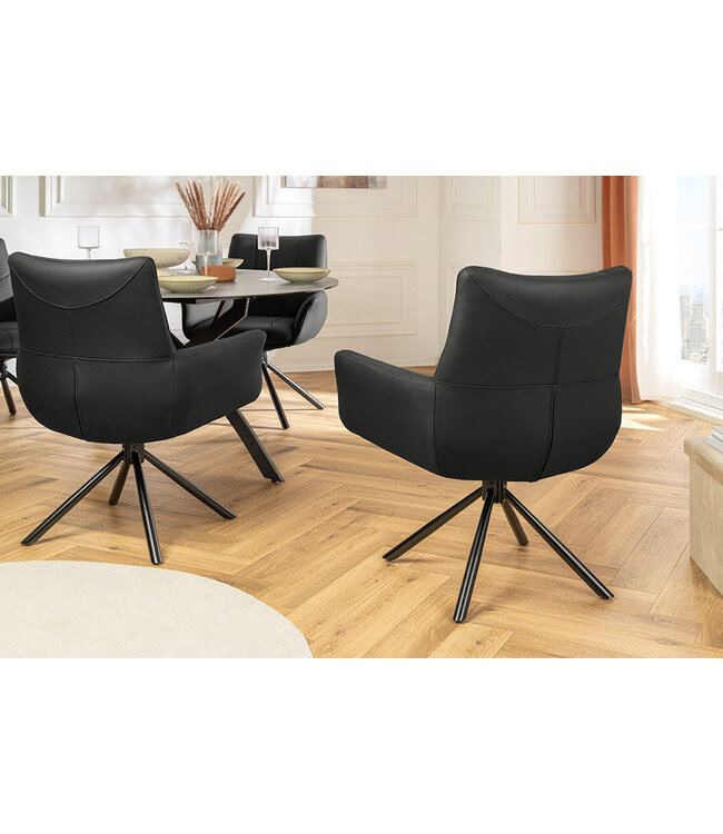 Invicta Interior Draaistoel SIGNATURE 360° met armleuningen, verende kern, zwart leer, draaibaar - 47469