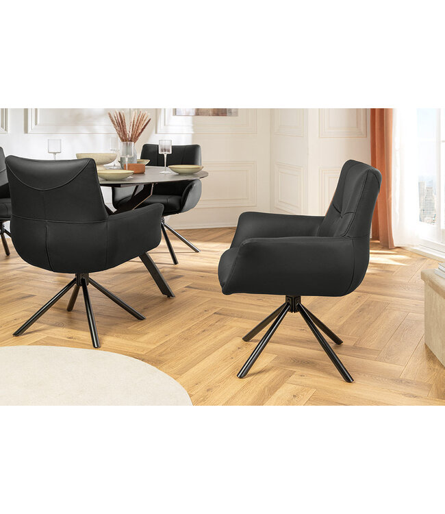 Invicta Interior Draaistoel SIGNATURE 360° met armleuningen, verende kern, zwart leer, draaibaar - 47469