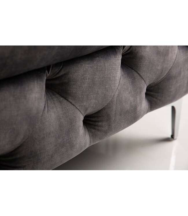 Invicta Interior Kruk MODERN BAROCK 90 cm, fluweel donkergrijs, in Chesterfield-stijl - 45980