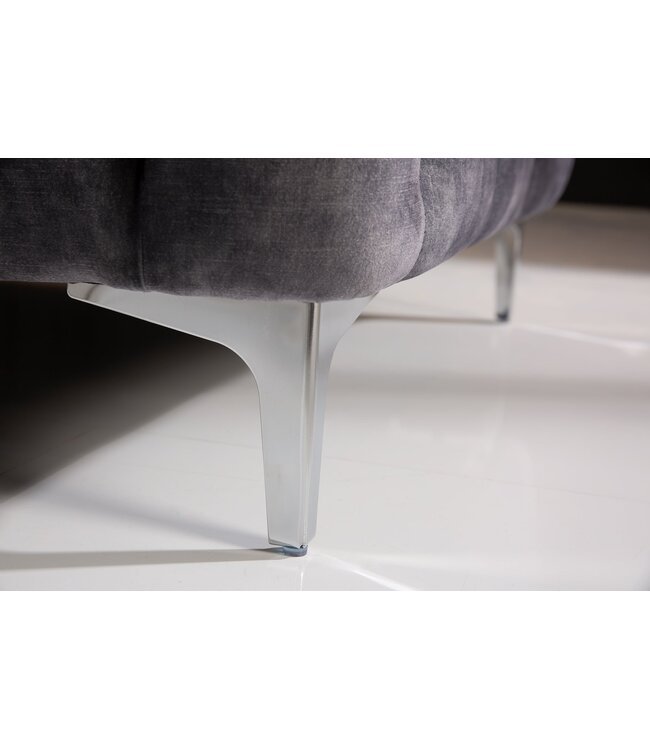 Invicta Interior Kruk MODERN BAROCK 90 cm, fluweel donkergrijs, in Chesterfield-stijl - 45980