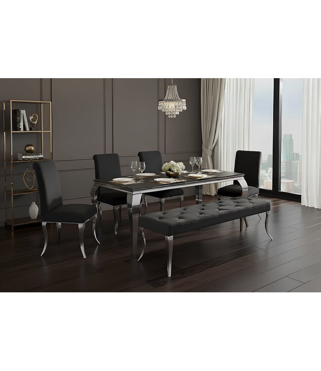 Invicta Interior Moderne barokbank 170 cm, roestvrijstalen poten, zilverkleurig fluweel, zwart - 47495