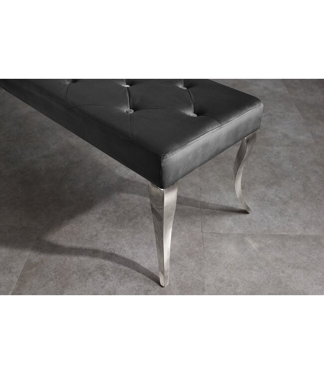 Invicta Interior Moderne barokbank 170 cm, roestvrijstalen poten, zilverkleurig fluweel, zwart - 47495