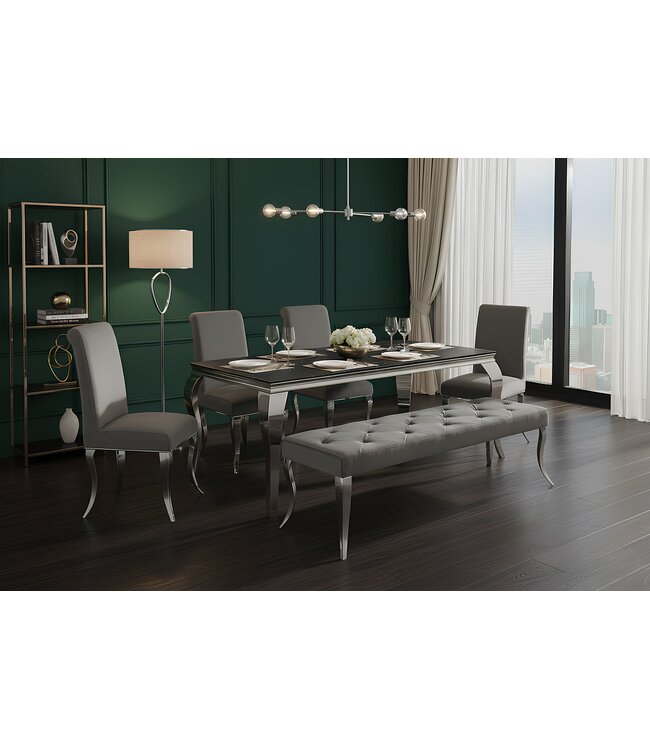 Invicta Interior Moderne barokbank 170 cm, roestvrijstalen poten, zilverkleurig fluweelgrijs - 47496