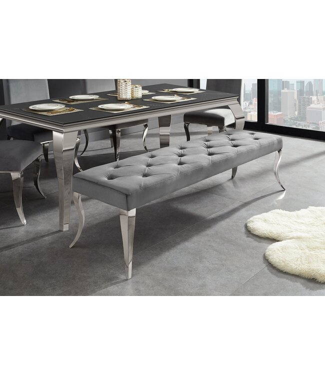 Invicta Interior Moderne barokbank 170 cm, roestvrijstalen poten, zilverkleurig fluweelgrijs - 47496